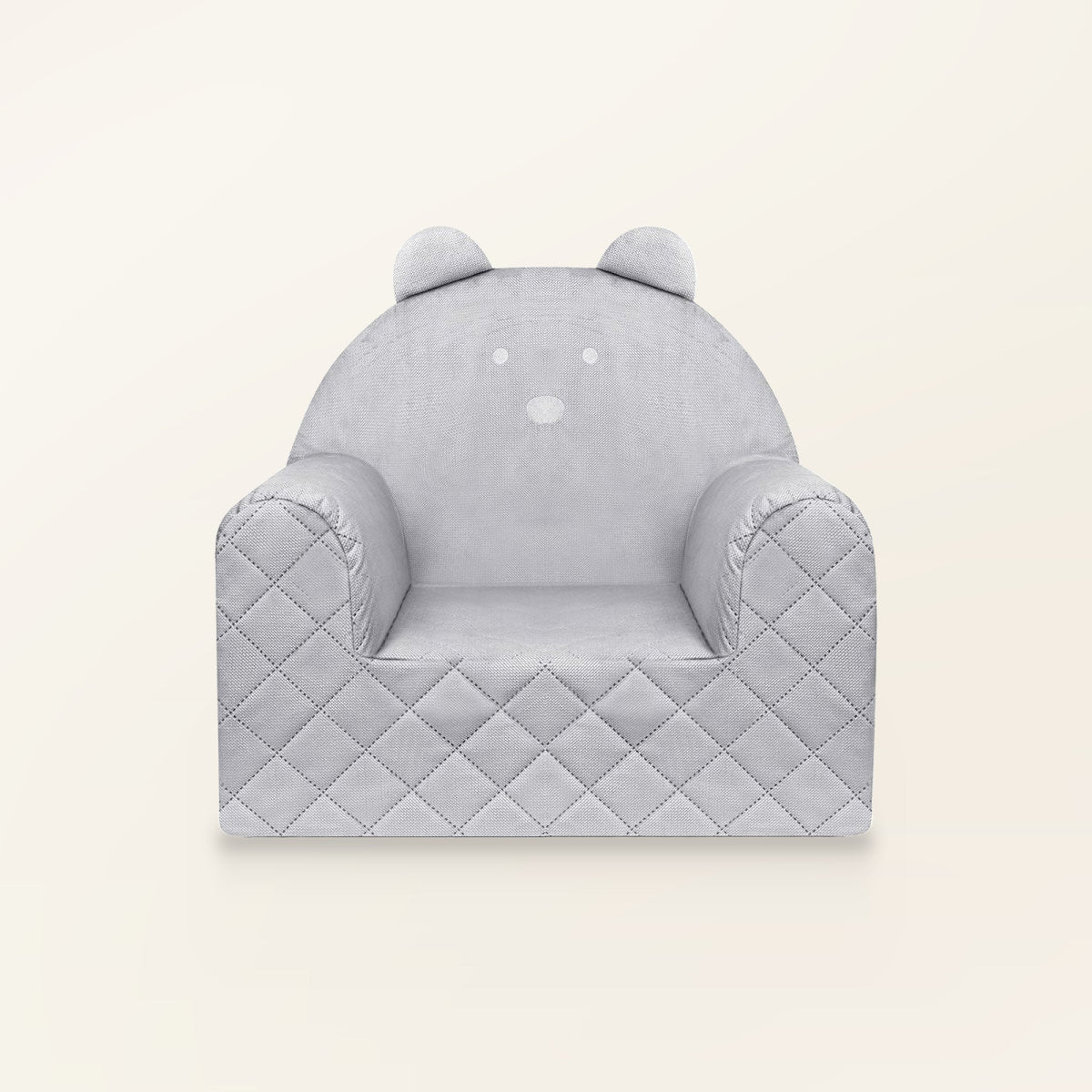Fauteuil bébé ourson en velours gris clair, vue de face