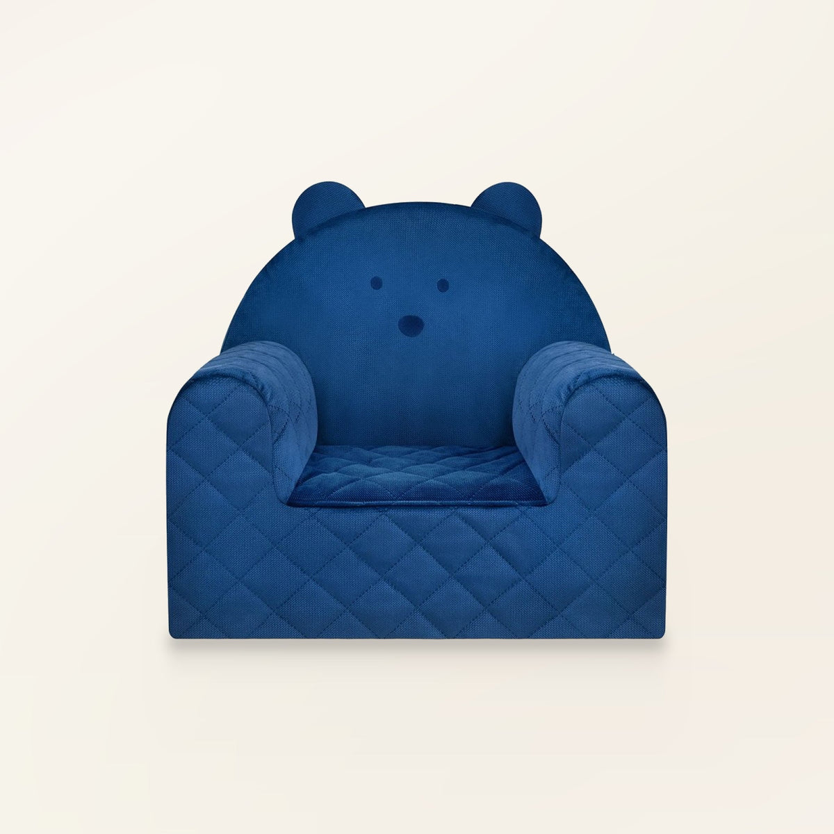 Fauteuil bébé ourson en velours bleu foncé, vue de face