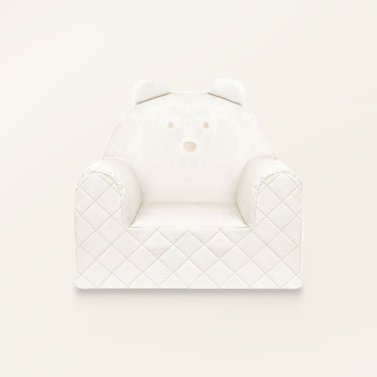 Fauteuil bébé ourson en velours beige, vue de face