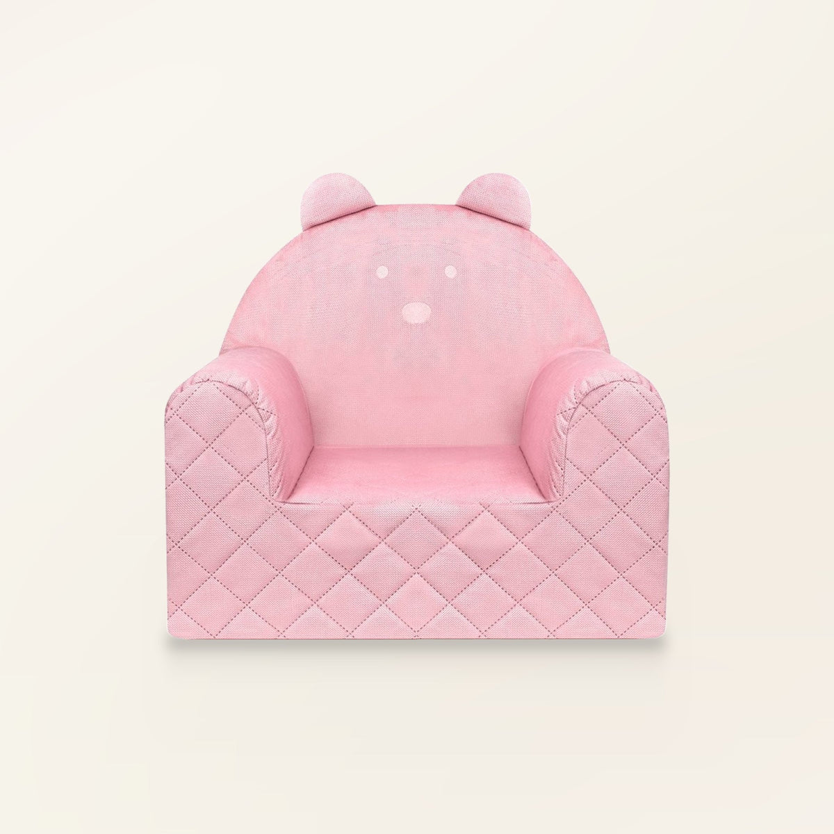 Fauteuil bébé ourson en velours rose, vue de face