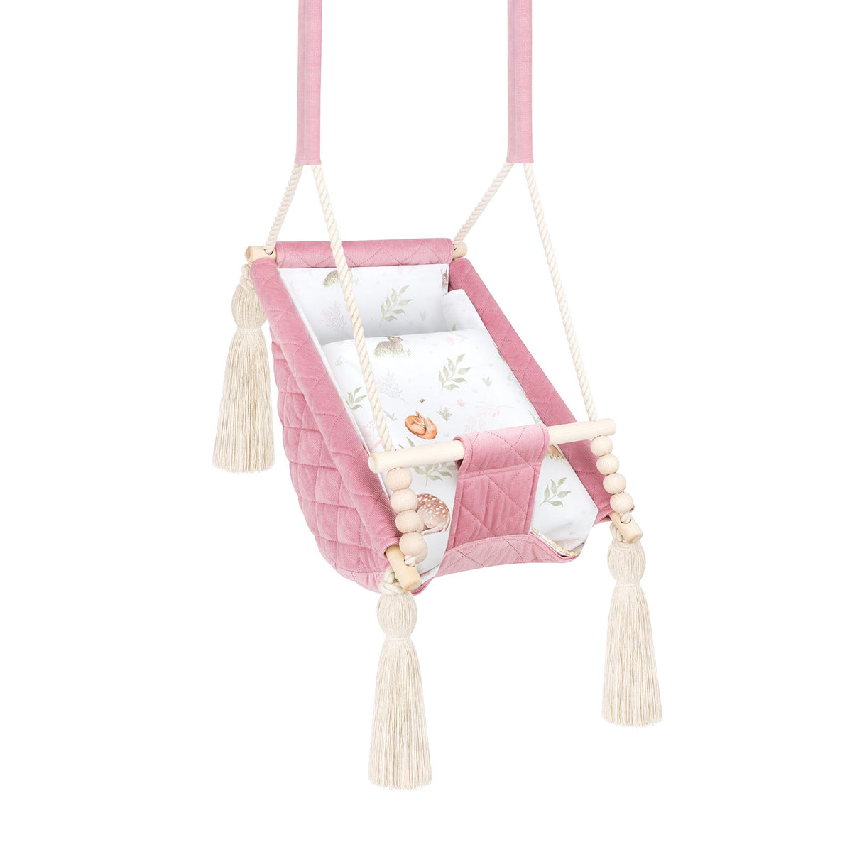 Hamac bébé suspendu en velours rose – vue 4