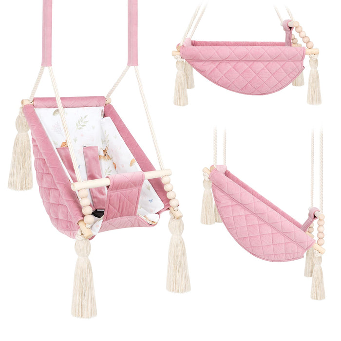 Hamac Bébé Nouveau-né 3-en-1 Velours Rose avec Sangles Sécurité Personnalisable