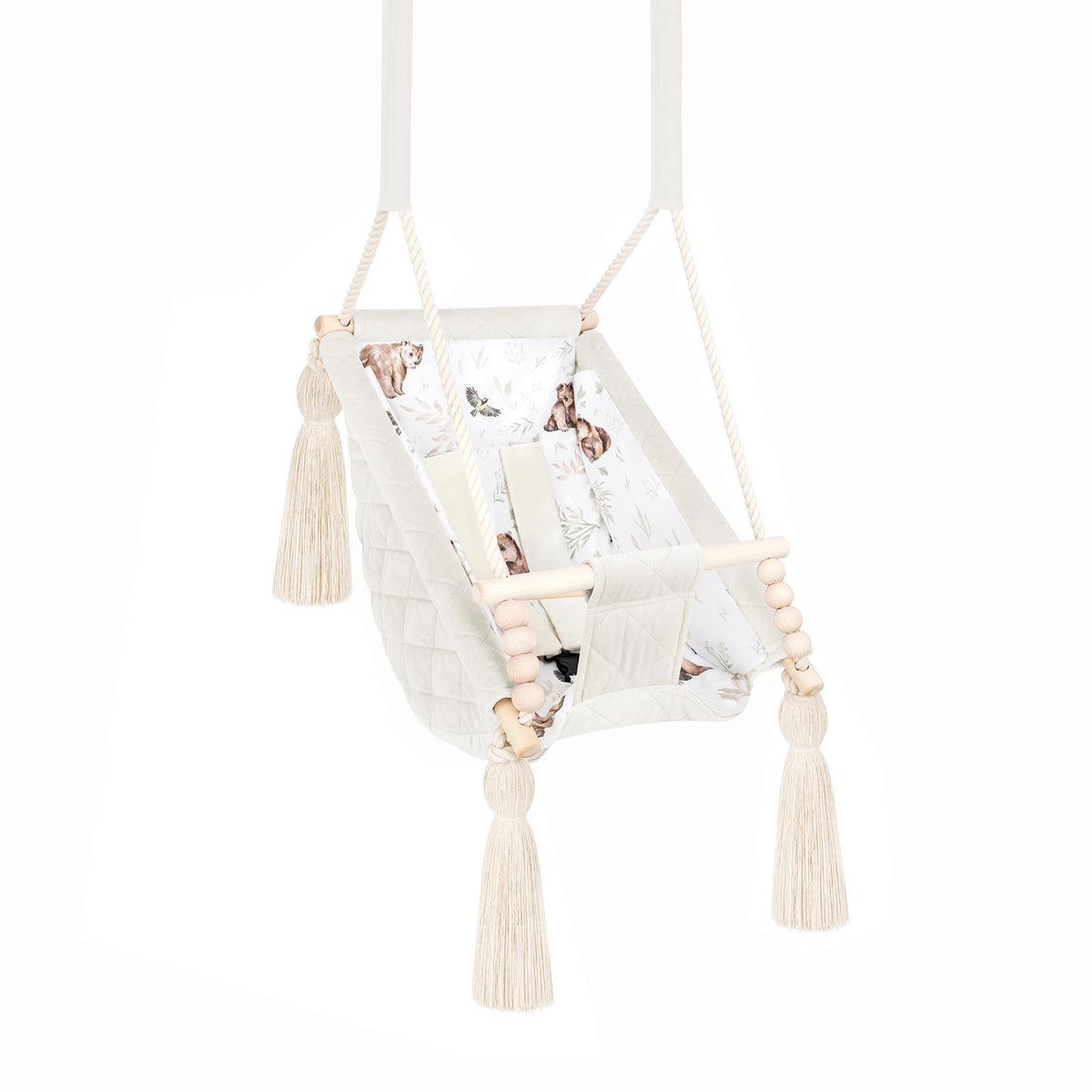 Hamac bébé suspendu en velours beige – vue 3