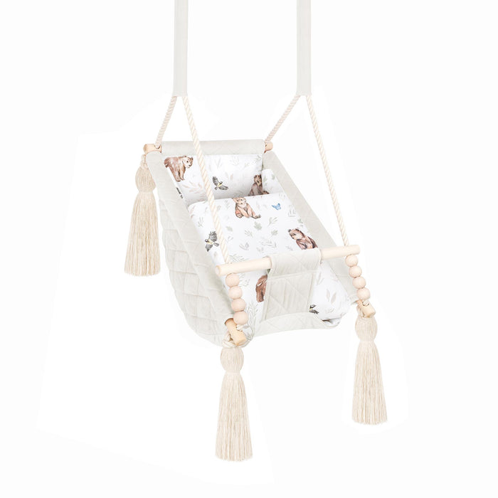 Hamac Bébé Nouveau-né 3-en-1 Velours Beige avec Sangles Sécurité Personnalisable