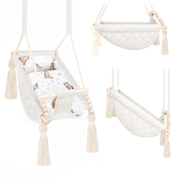 Hamac Bébé Nouveau-né 3-en-1 Velours Beige avec Sangles Sécurité Personnalisable