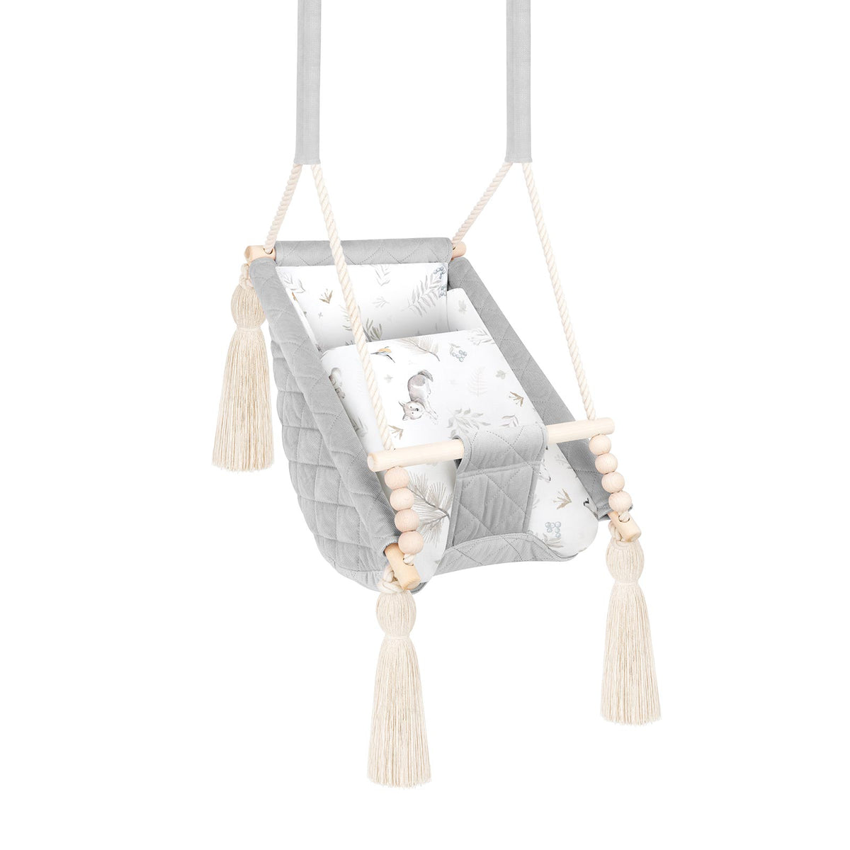 Hamac bébé suspendu en velours gris clair – vue 3