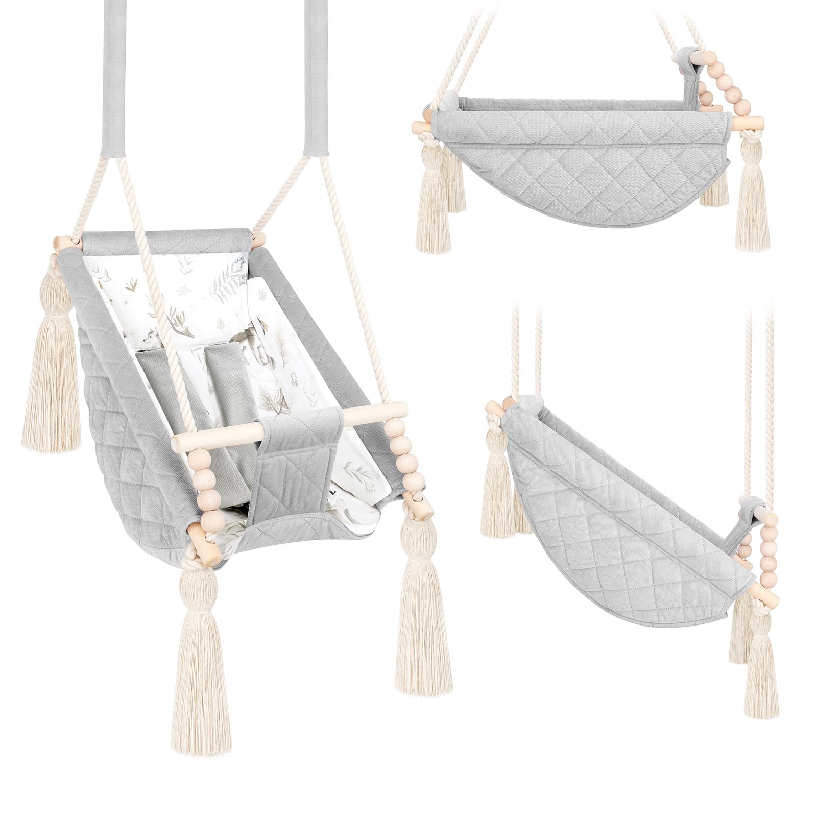 Hamac Bébé Nouveau-né 3-en-1 Velours Gris Clair avec Sangles Sécurité Personnalisable