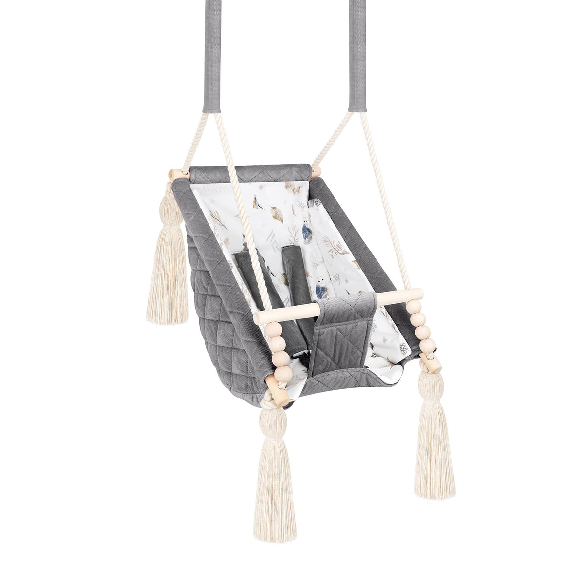 Hamac bébé suspendu en velours gris foncé – vue 2