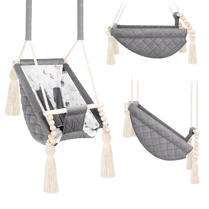 Hamac Bébé Nouveau-né 3-en-1 Velours Gris Foncé avec Sangles Sécurité Personnalisable