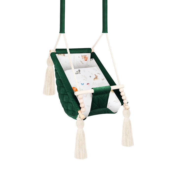 Hamac Bébé Nouveau-né 3-en-1 Velours Vert avec Sangles Sécurité Personnalisable