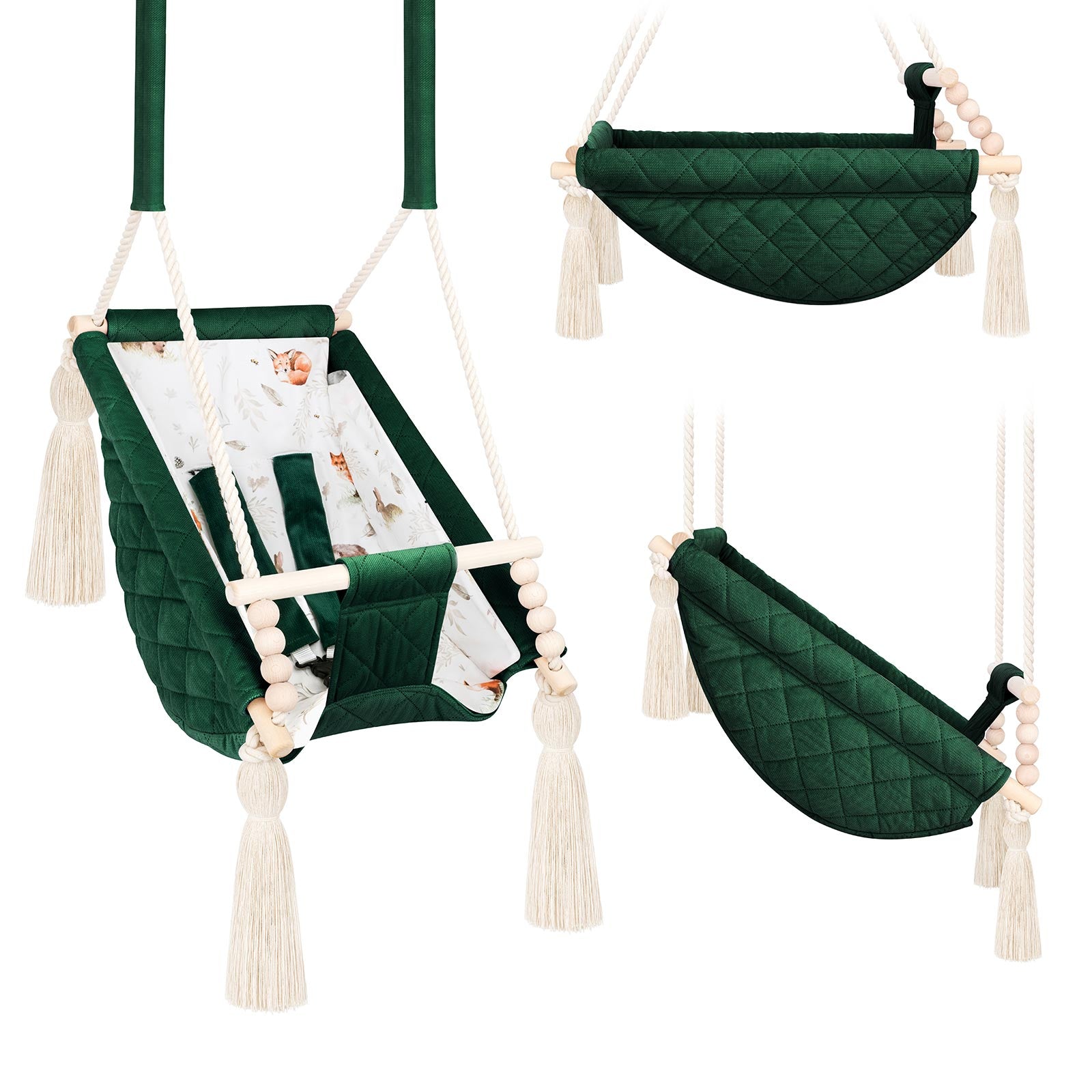 Hamac Bébé Nouveau-né 3-en-1 Velours Vert avec Sangles Sécurité Personnalisable