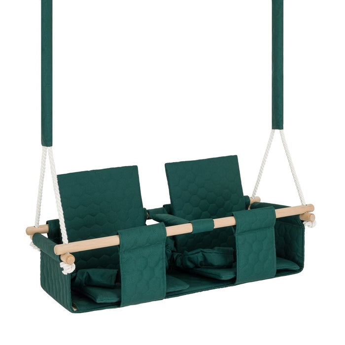 Balançoire Double Jumeaux Bois Vert Foncé Imperméable Résistante Salissures avec Sangles Sécurité