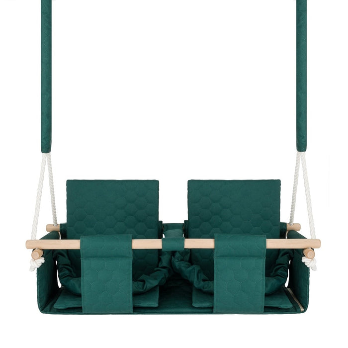 Balançoire Double Jumeaux Bois Vert Foncé Imperméable Résistante Salissures avec Sangles Sécurité
