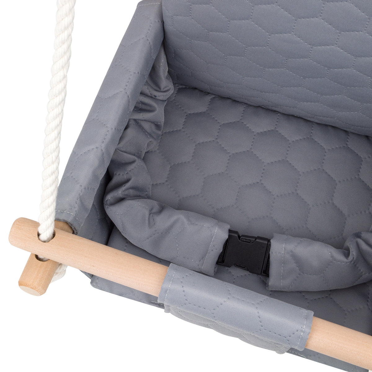 Balançoire double jumeaux imperméable gris clair, intérieur du siège avec boucle de sécurité et rembourrage matelassé