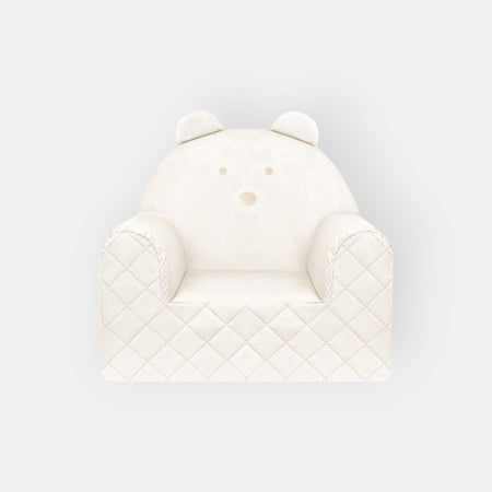 Fauteuil Enfant Ours Velours Beige avec Poches Rangement