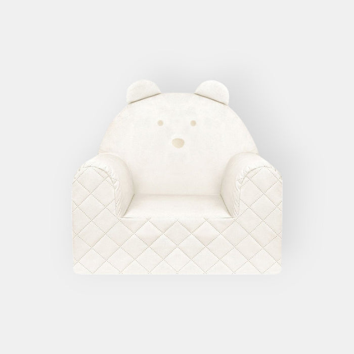 Fauteuil Enfant Ours Velours Beige avec Poches Rangement