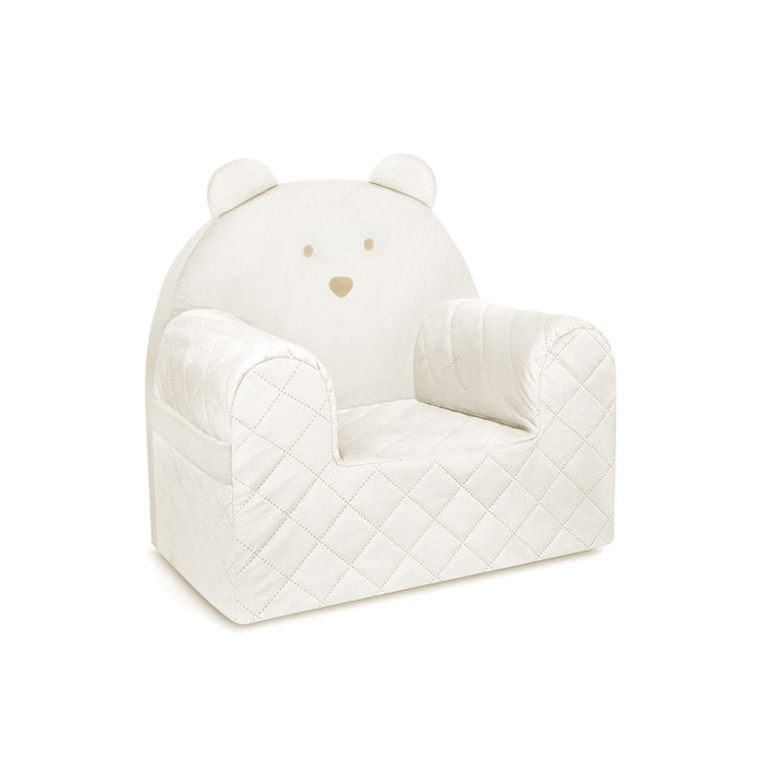 Fauteuil Enfant Ours Velours Beige avec Poches Rangement