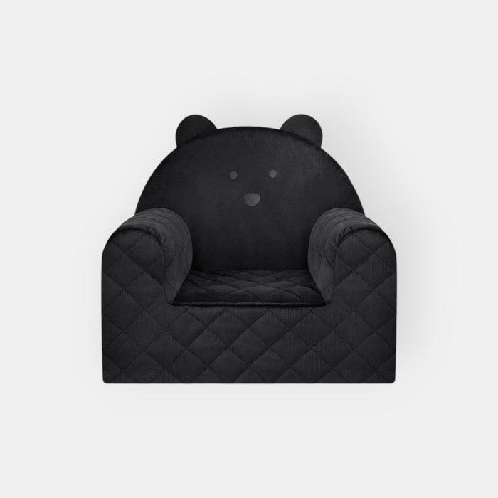 Fauteuil Enfant Ours Velours Noir avec Poches Rangement