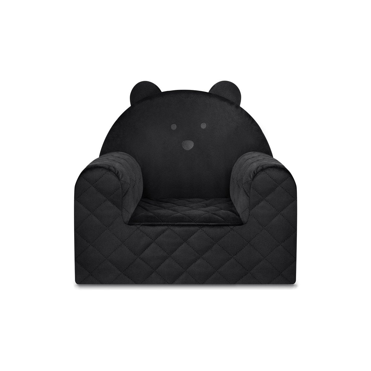 Fauteuil bébé ourson en velours noir, vue d'ensemble au motif ourson
