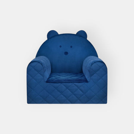 Fauteuil Enfant Ours Velours Bleu Foncé avec Poches Rangement