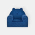 Fauteuil bébé ourson en velours bleu foncé, vue de face : oreilles d'ourson et housse matelassée
