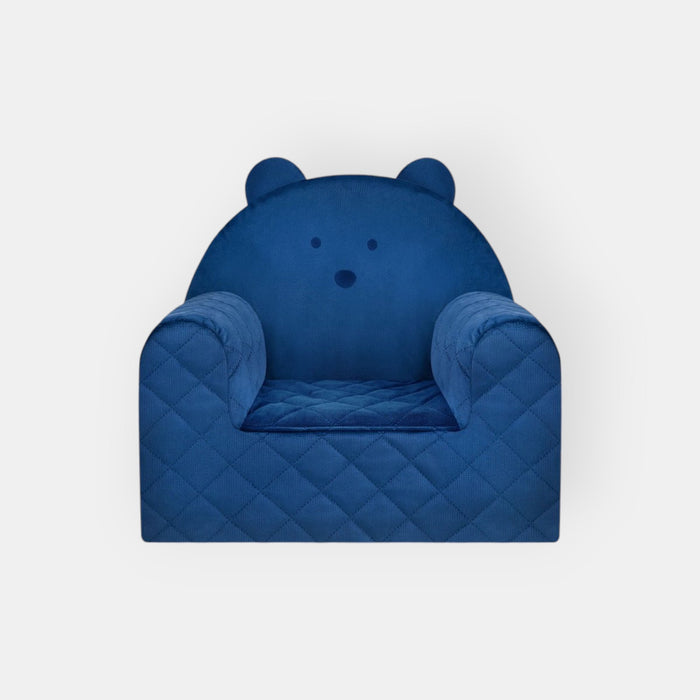 Fauteuil Enfant Ours Velours Bleu Foncé avec Poches Rangement