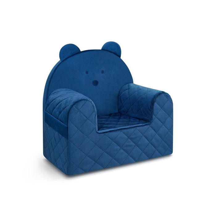 Fauteuil Enfant Ours Velours Bleu Foncé avec Poches Rangement
