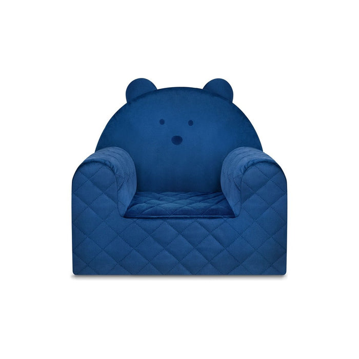 Fauteuil Enfant Ours Velours Bleu Foncé avec Poches Rangement