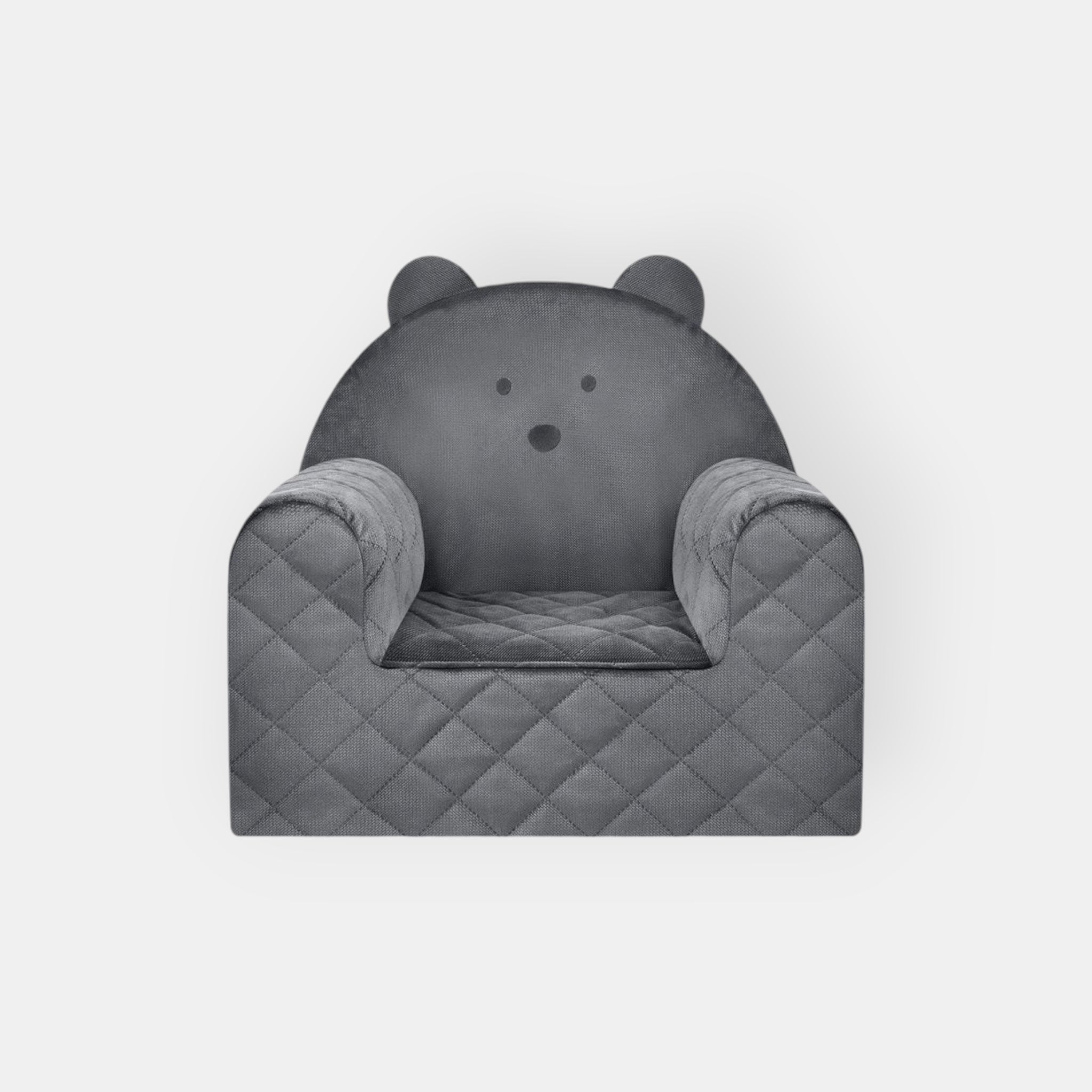 Fauteuil Enfant Ours Velours Gris Foncé avec Poches Rangement