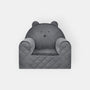 Fauteuil Enfant Ours Velours Gris Foncé avec Poches Rangement