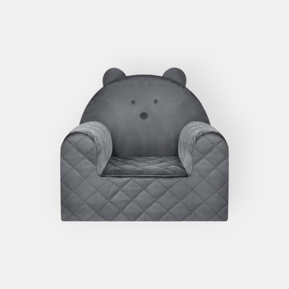 Fauteuil Enfant Ours Velours Gris Foncé avec Poches Rangement