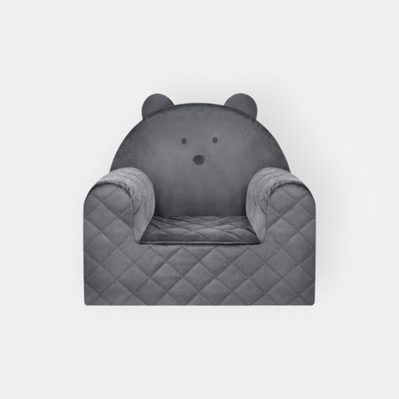 Fauteuil Enfant Ours Velours Gris Foncé avec Poches Rangement