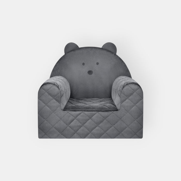 Fauteuil Enfant Ours Velours Gris Foncé avec Poches Rangement