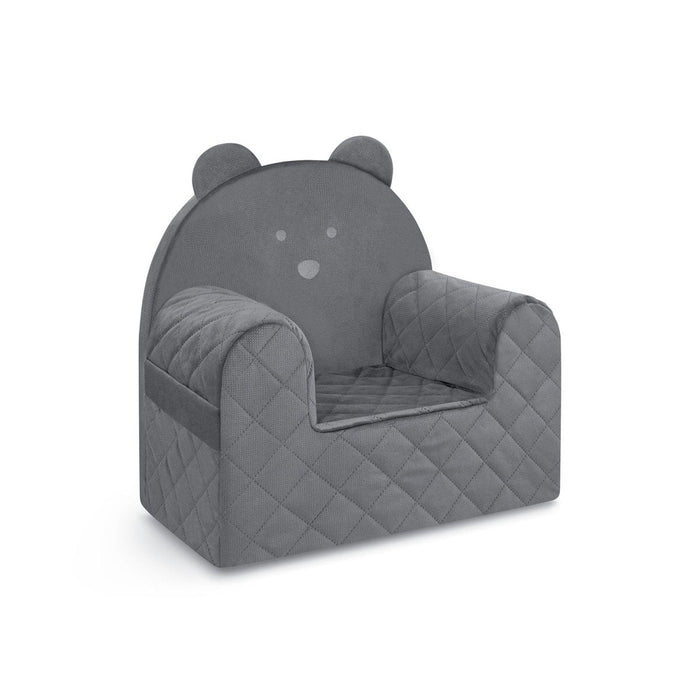 Fauteuil Enfant Ours Velours Gris Foncé avec Poches Rangement