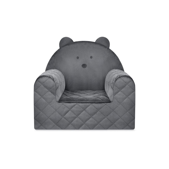 Fauteuil Enfant Ours Velours Gris Foncé avec Poches Rangement