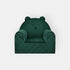 Fauteuil bébé ourson en velours vert, vue de face : oreilles d'ourson et housse matelassée