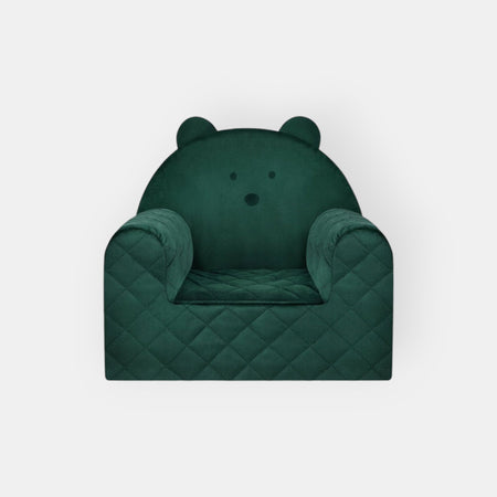 Fauteuil Enfant Ours Velours Vert avec Poches Rangement