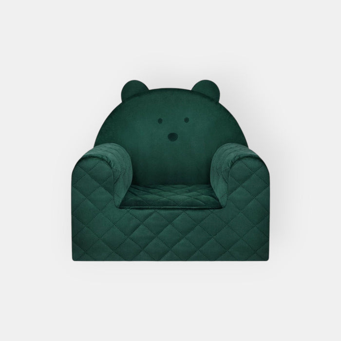 Fauteuil Enfant Ours Velours Vert avec Poches Rangement