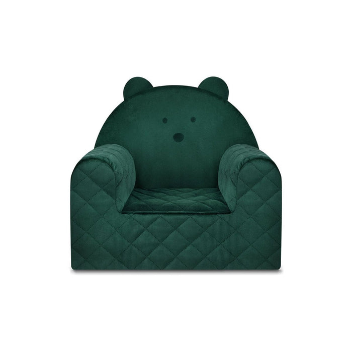 Fauteuil Enfant Ours Velours Vert avec Poches Rangement