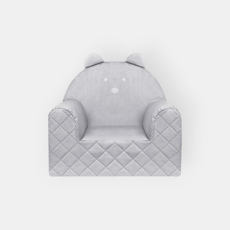 Fauteuil Enfant Ours Velours Gris Clair avec Poches Rangement