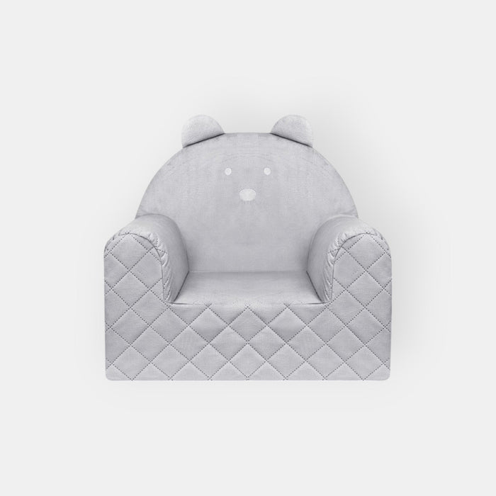 Fauteuil Enfant Ours Velours Gris Clair avec Poches Rangement