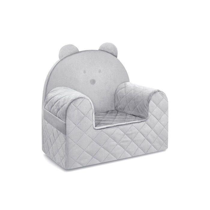 Fauteuil Enfant Ours Velours Gris Clair avec Poches Rangement