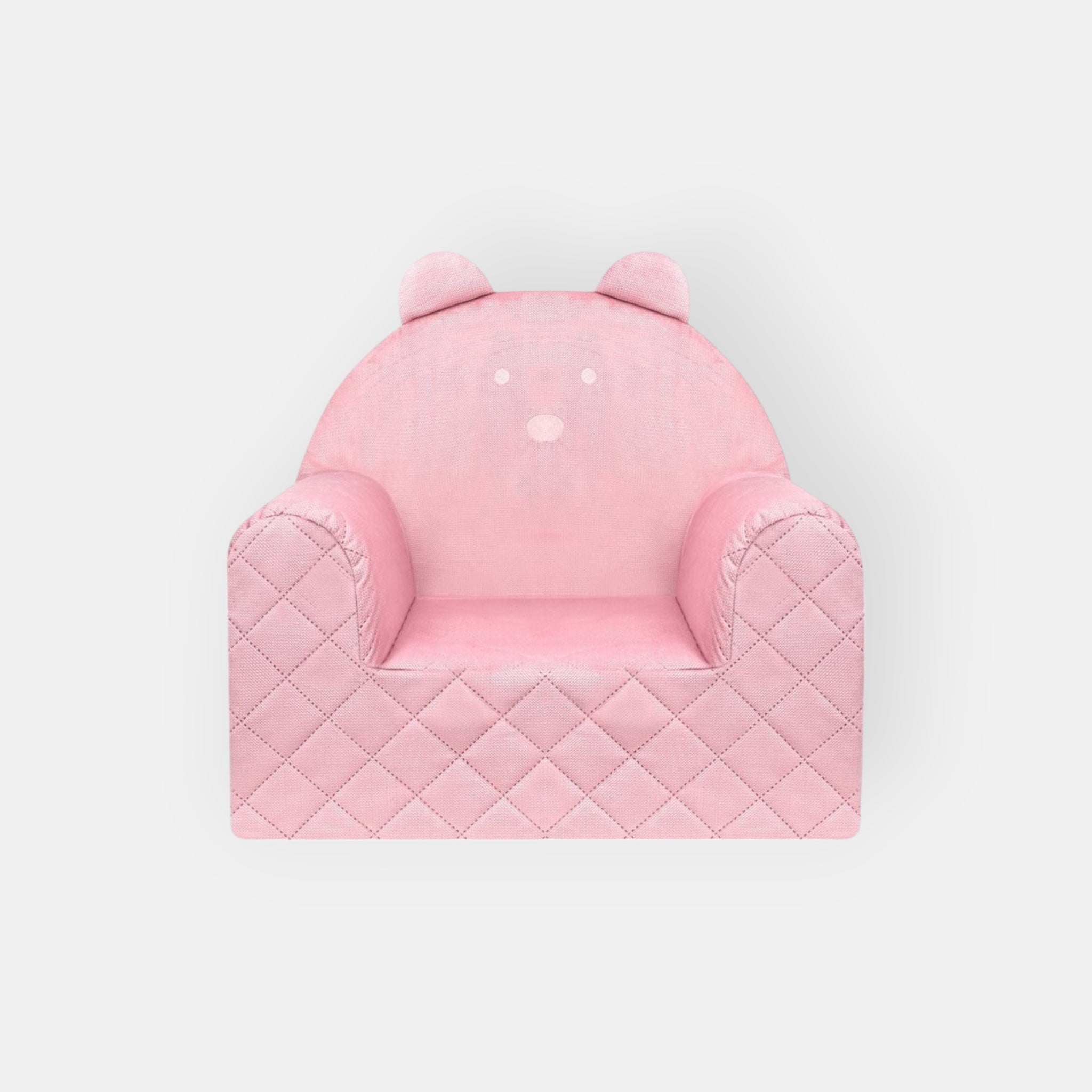 Fauteuil Enfant Ours Velours Rose avec Poches Rangement