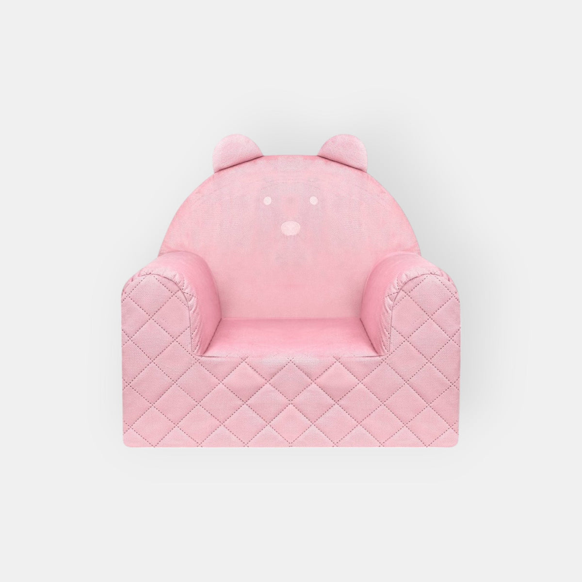 Fauteuil Enfant Ours Velours Rose avec Poches Rangement