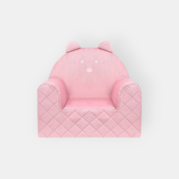 Fauteuil Enfant Ours Velours Rose avec Poches Rangement