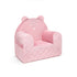 Fauteuil bébé ourson en velours rose, vue de trois quarts : accoudoirs et dossier matelassé