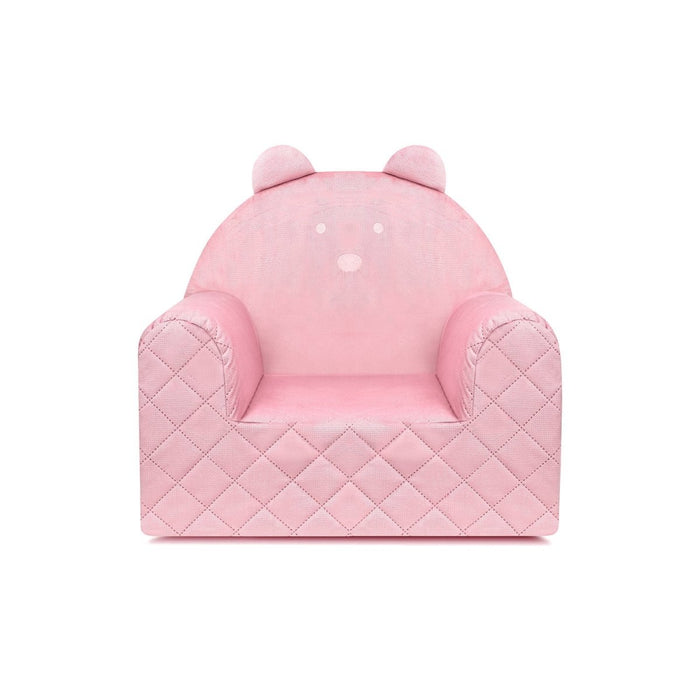 Fauteuil Enfant Ours Velours Rose avec Poches Rangement