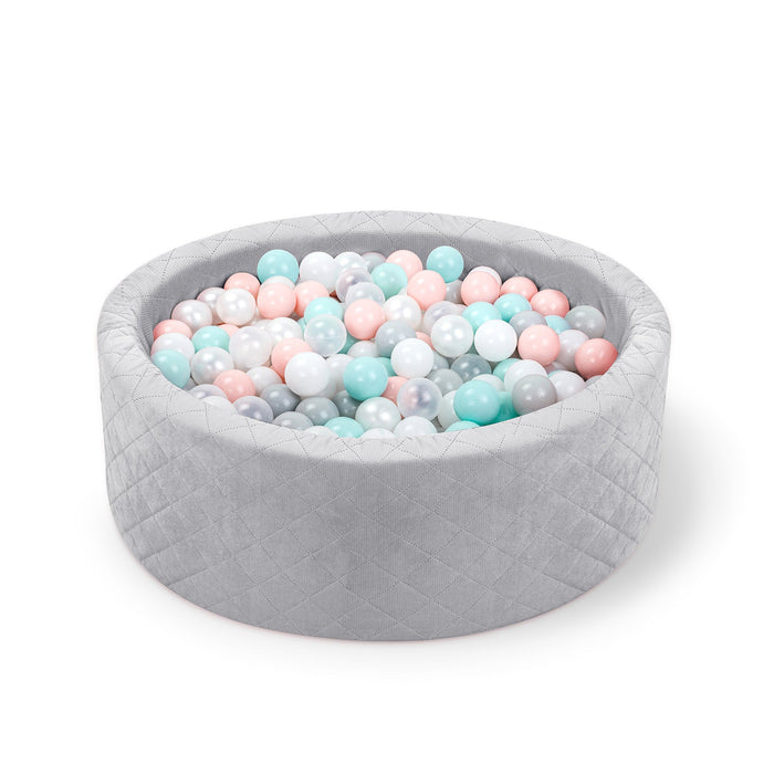 Piscine à Balles Gris Clair avec 300 Balles Pastel pour Éveil Sensoriel