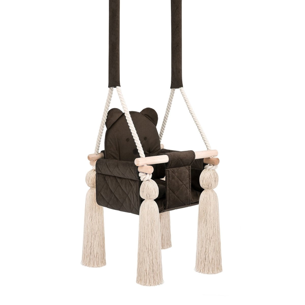 Balançoire bébé intérieur en velours marron avec harnais – vue 2