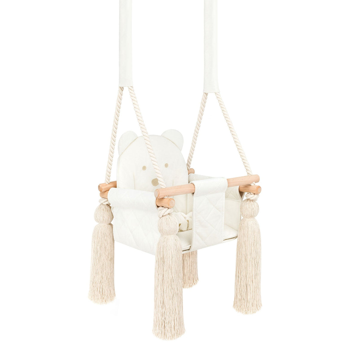 Balançoire bébé intérieur en velours beige avec harnais – vue 2